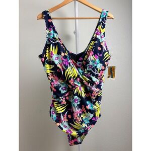 Caribbean Sand Women Plus Size 22W Floral Tummy Control One Piece Swimsuit NWT